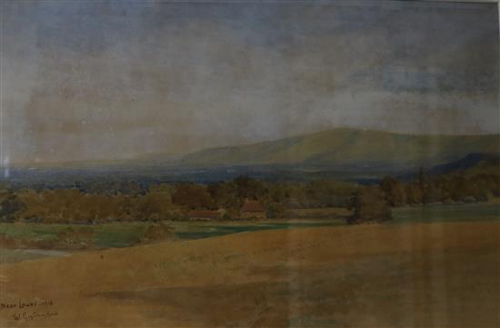 William Egerton-Hine, watercolour, Near Lewes 1918, 30 x 46cm